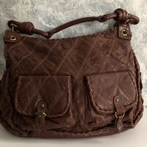 Isabella Fiore Brown Leather Quilted Shoulder Bag Many Pockets Mint Condition